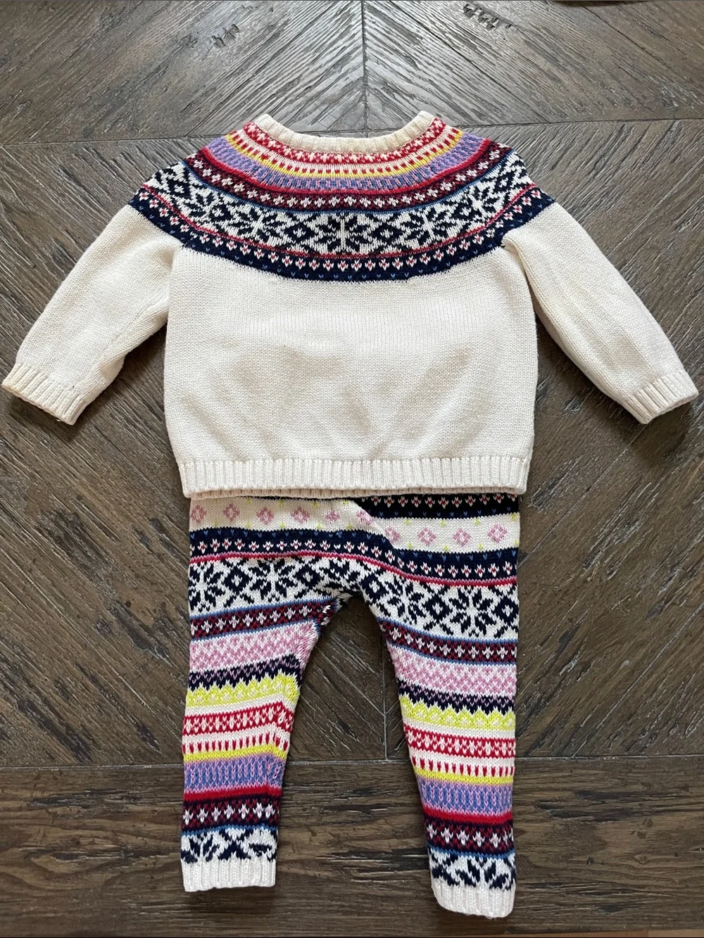 Old Navy Cream Fair Isle Knit Baby Sweater Legging Set 3-6M